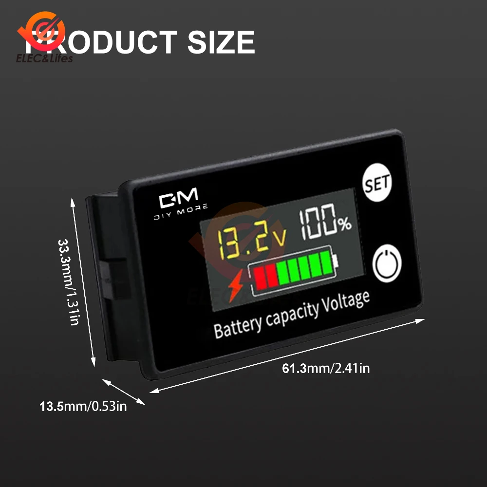 DC Battery Voltmeter DC 8V-100V 6133A LCD Battery Capacity Indicator Power Meter Lithium LiFePO4 lead-acid cell 12V 24V 48V