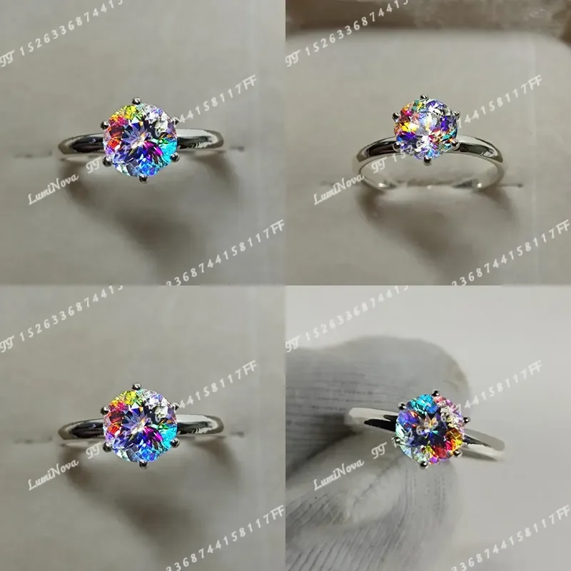 Beautiful Silvery Imitation Mystic Topaz Ring for Women Fashion Wedding Engagement Bridal Promise Jewelry Solitaire Birthday