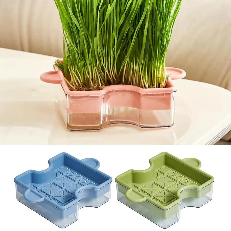 Catnip Cat Grass Box Double Layer Cat Grass Planter In Puzzle Design Multifunctional Soilless Planting Box Hydroponics Cat Grass