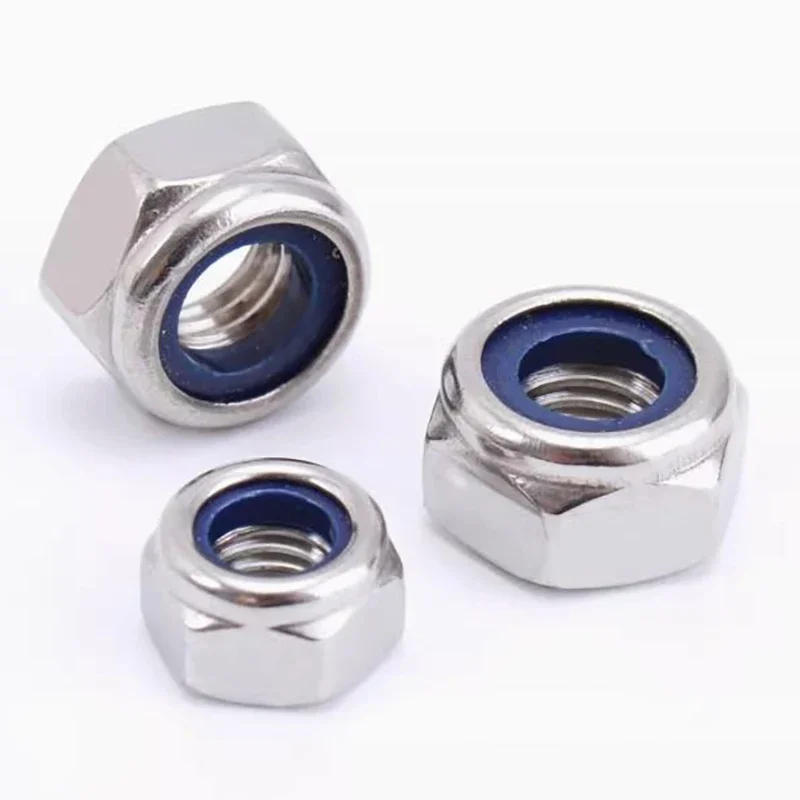 304 Stainless Steel Hex Nylon Lock Nuts M2 M2.5 M3 M4 M5 M6 M8 M10 M12 M14 M16 M18 Hexagon Hex Self-locking Nylock Nut Locknuts
