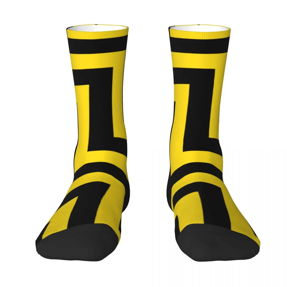 Yellow Black Geometric Socks Dagonal Stripes Fun Unisex Mid Stockings Large Chemical Fiber Street Quality Socks