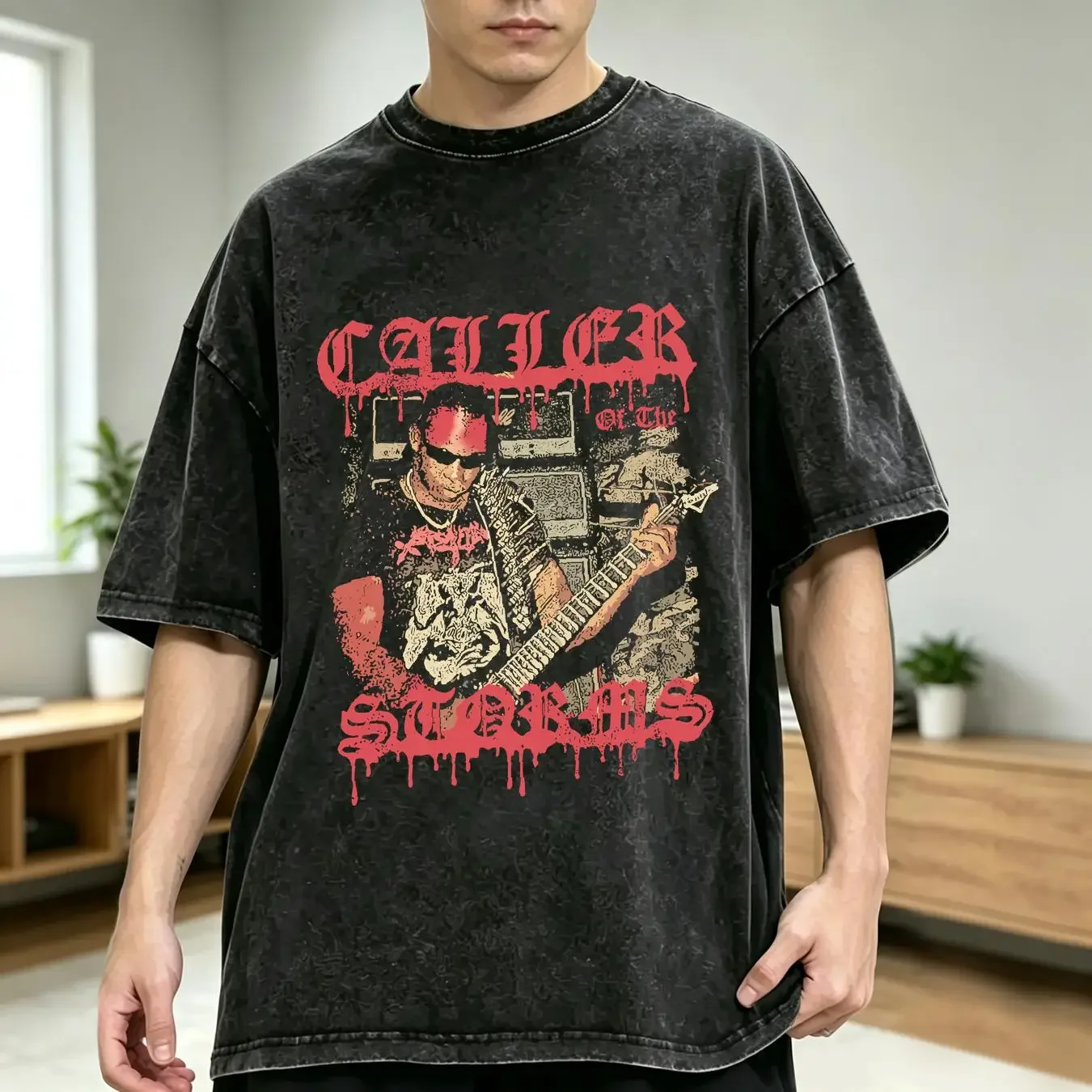 washed T Shirt Blasphemy Caller Of The Storms Rock Band S To 5XL vintage Washed graphic Comfortable Slightly fashion Stylish