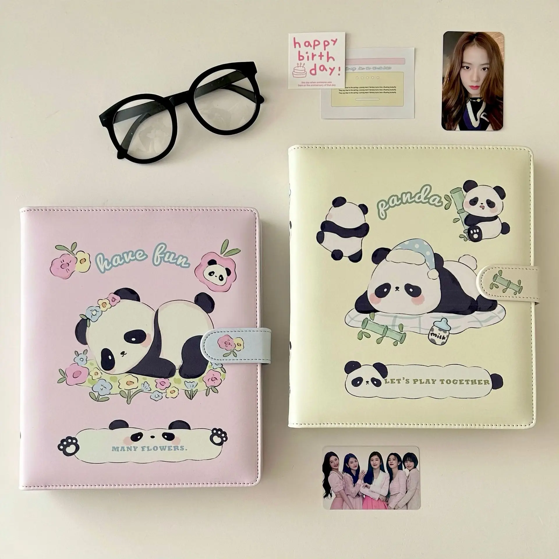 A5 Cute Bamboo Cover Pu Leather Binder Photocards Kpop Photocards Collect Book Idol Card Photo Album Storage School Stationery