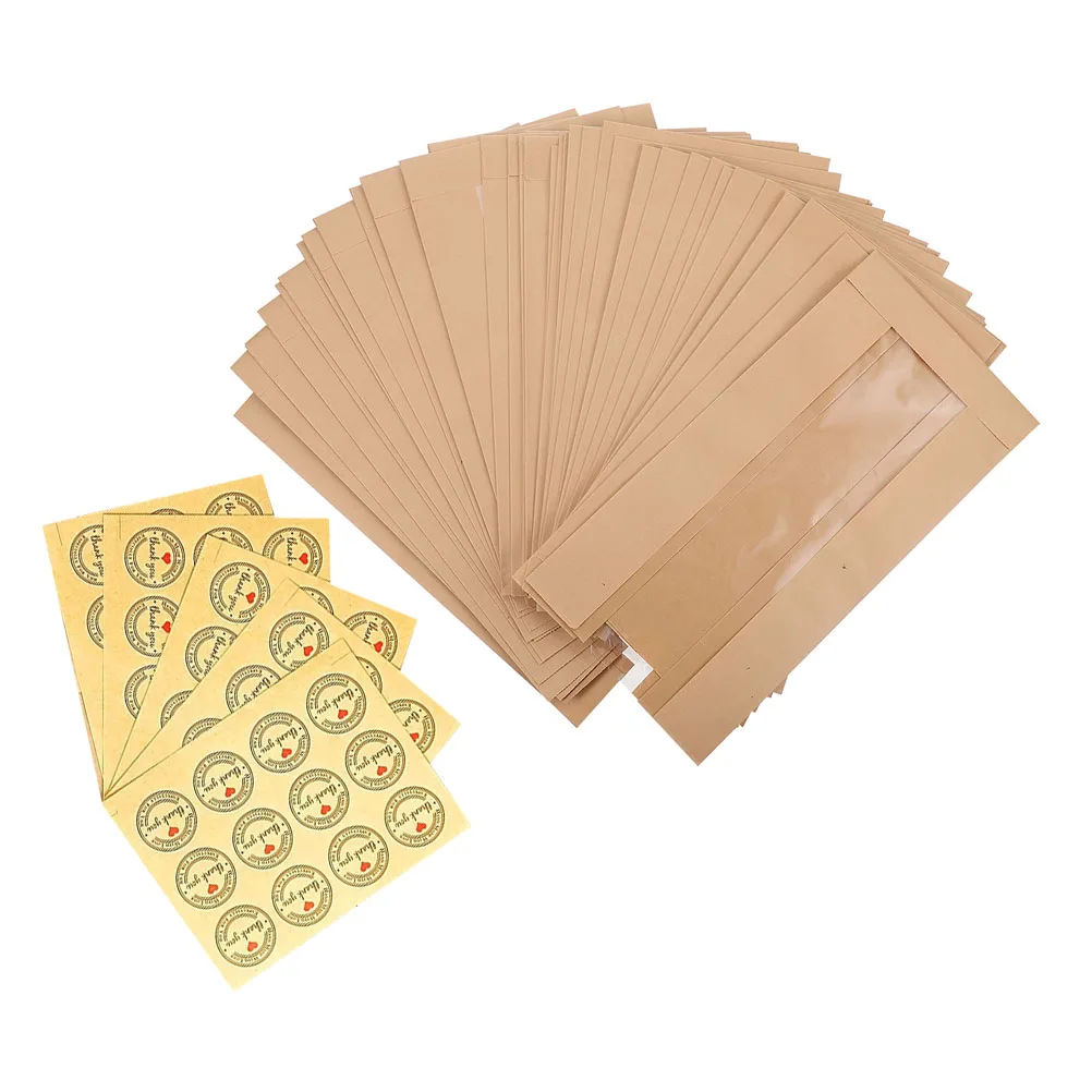 

1 set Bread With Thank You Stickers Paper Bakery Bags Clear Window For Baked Food Packaging Oil-Proof Storage Household