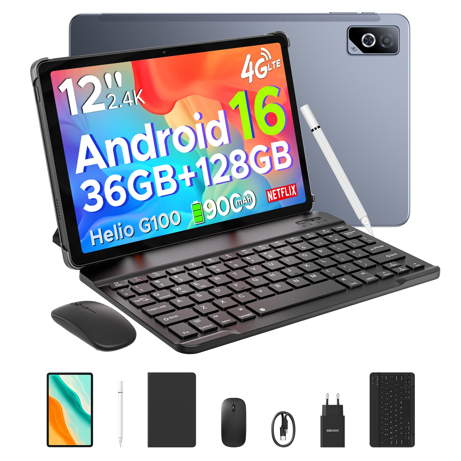 DOOGEE Tab G6 Pro Tablet PC Android 16 Gemini AI 12'' 2K Scherm 9000mAh Batterij 8GB RAM 128GB ROM Ultradun ontwerp Smart Pad