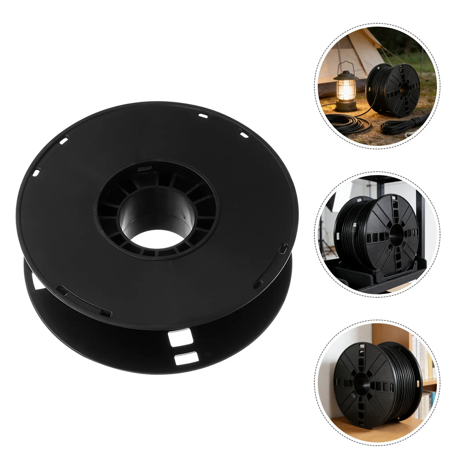

Катушка для хранения кабеля, черная, легкая, пластиковая, для дома, офиса, кемпинга, с плавной намоткой, органайзер для удлинителей