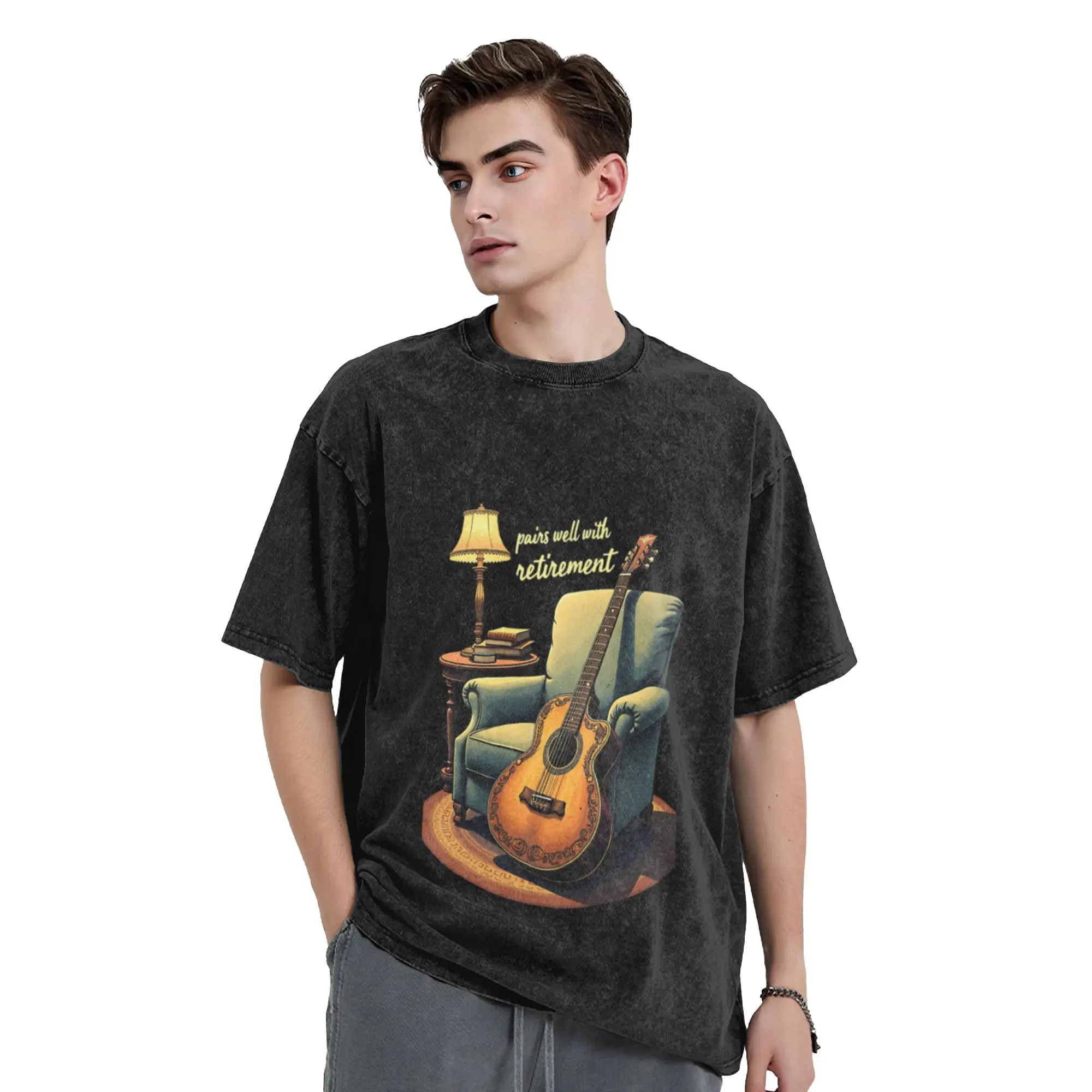 Retirement time to play guitar Classic Comfort A Washed T Shirt Men's Women's Oversized Cotton Tees Tops