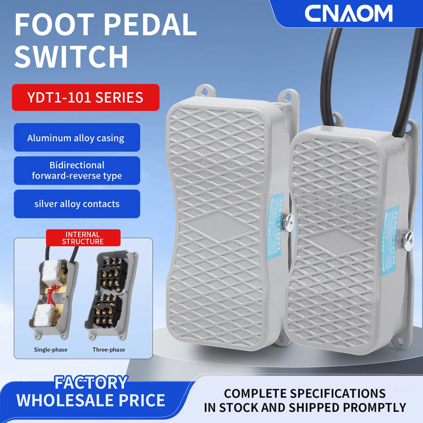 

Foot Switch Pedal Push Button Controller YDT1-20 101 Reverse With Wire Aluminum Case Double Control Single Three Phase Motor