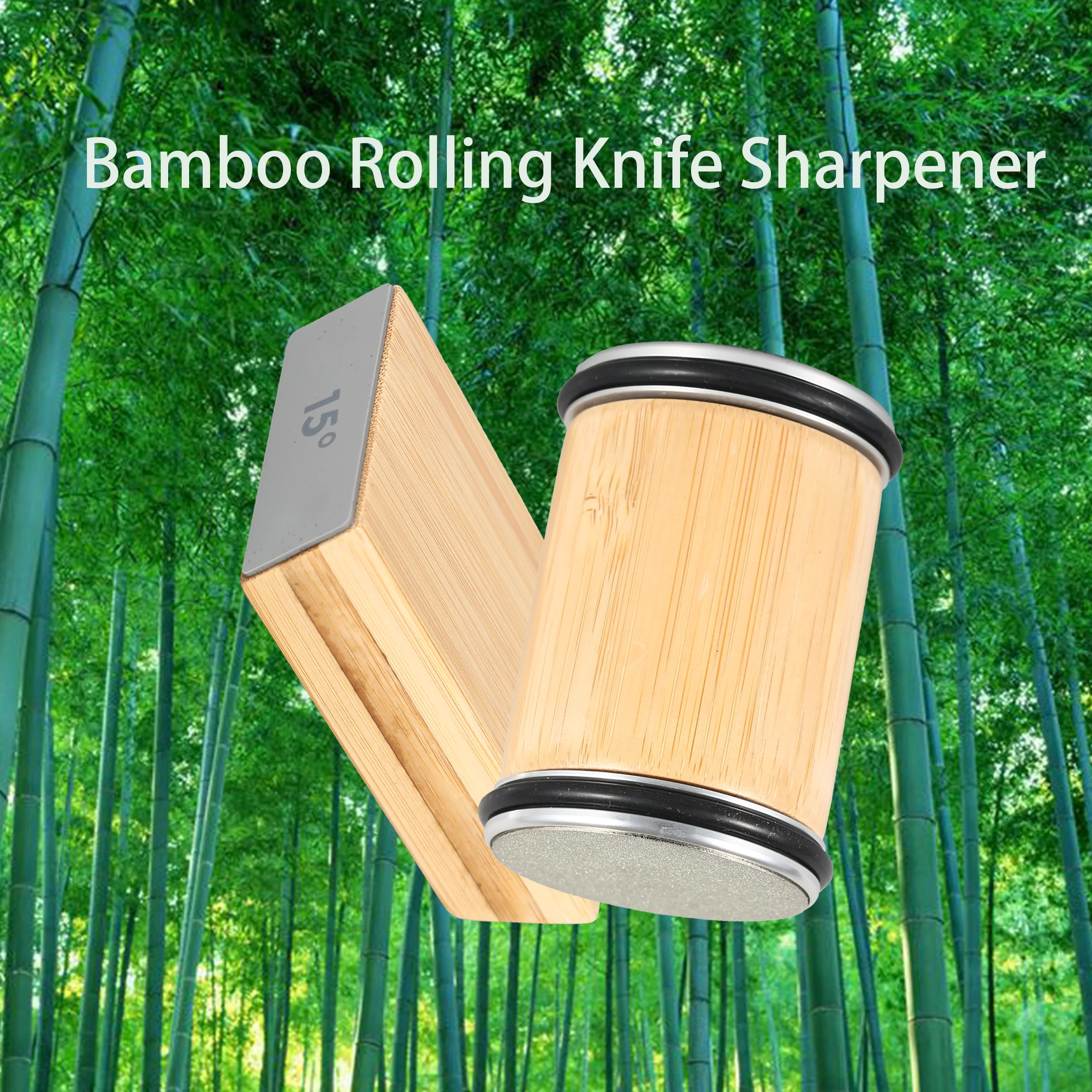 Natural Bamboo Made  Rolling Knife Sharpener With Magnetic Holder 15 ° and 20 ° Kitchen Knife Use