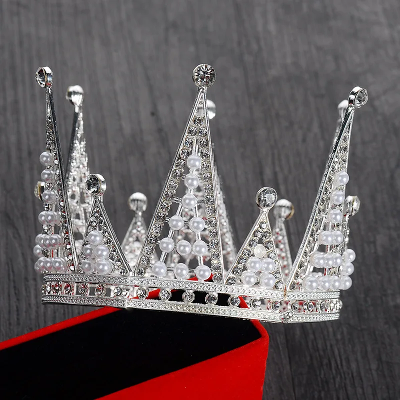 ZANLLOY Cake Baking Tiara Children Birthday Kids Whole Circle Round Crown Bridal Jewelry Wedding Pearl Cake Decoration