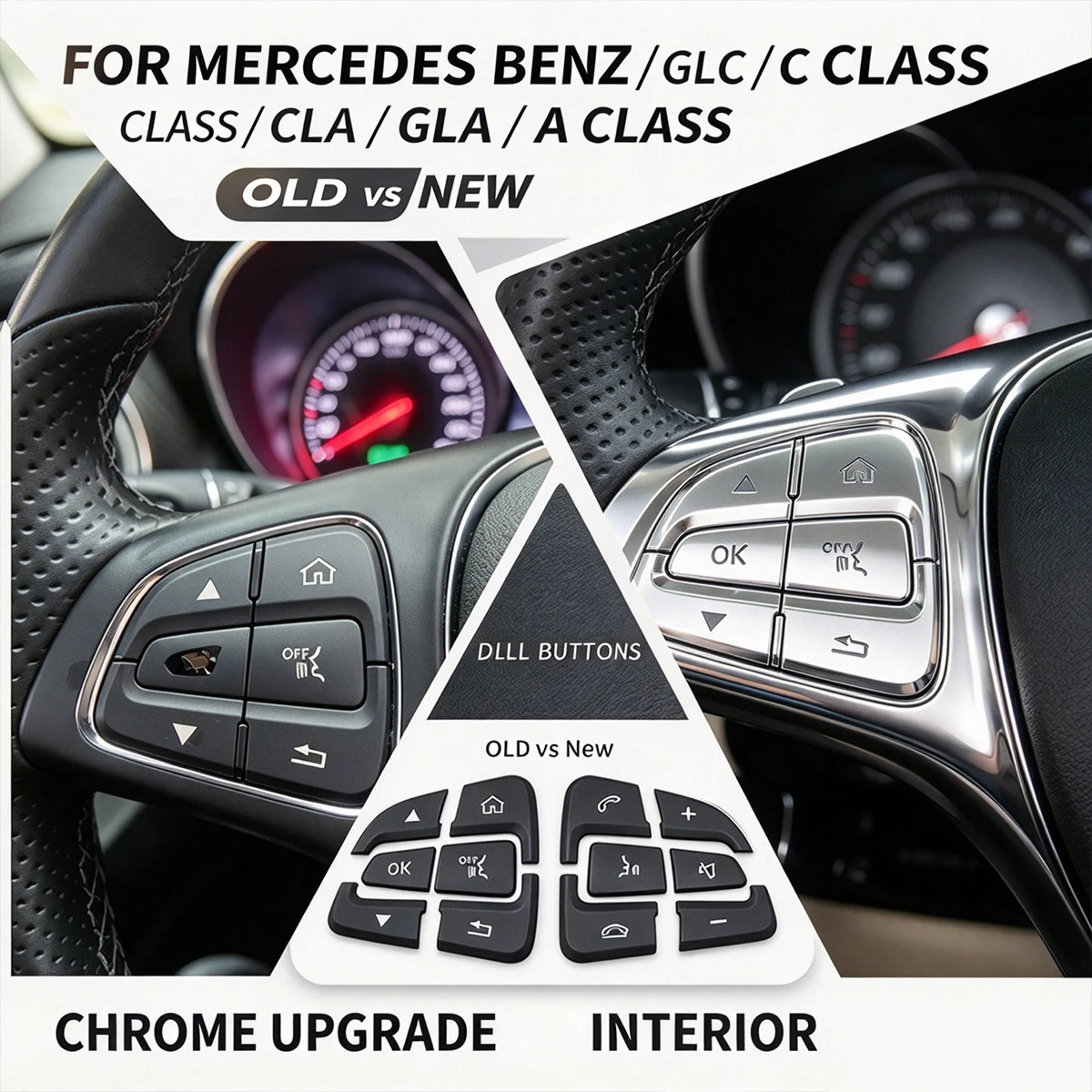 For Mercedes Benz GLC X253 C W205 CLA GLA A X156 C117 W176 - Steering Wheel Button Decal, ABS Protection Cover Trim