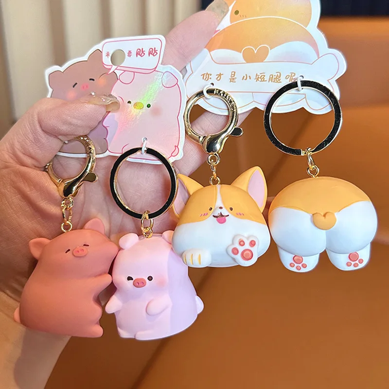 Corgi Butt Couple Keychain Car Key Cute School Bag Charms