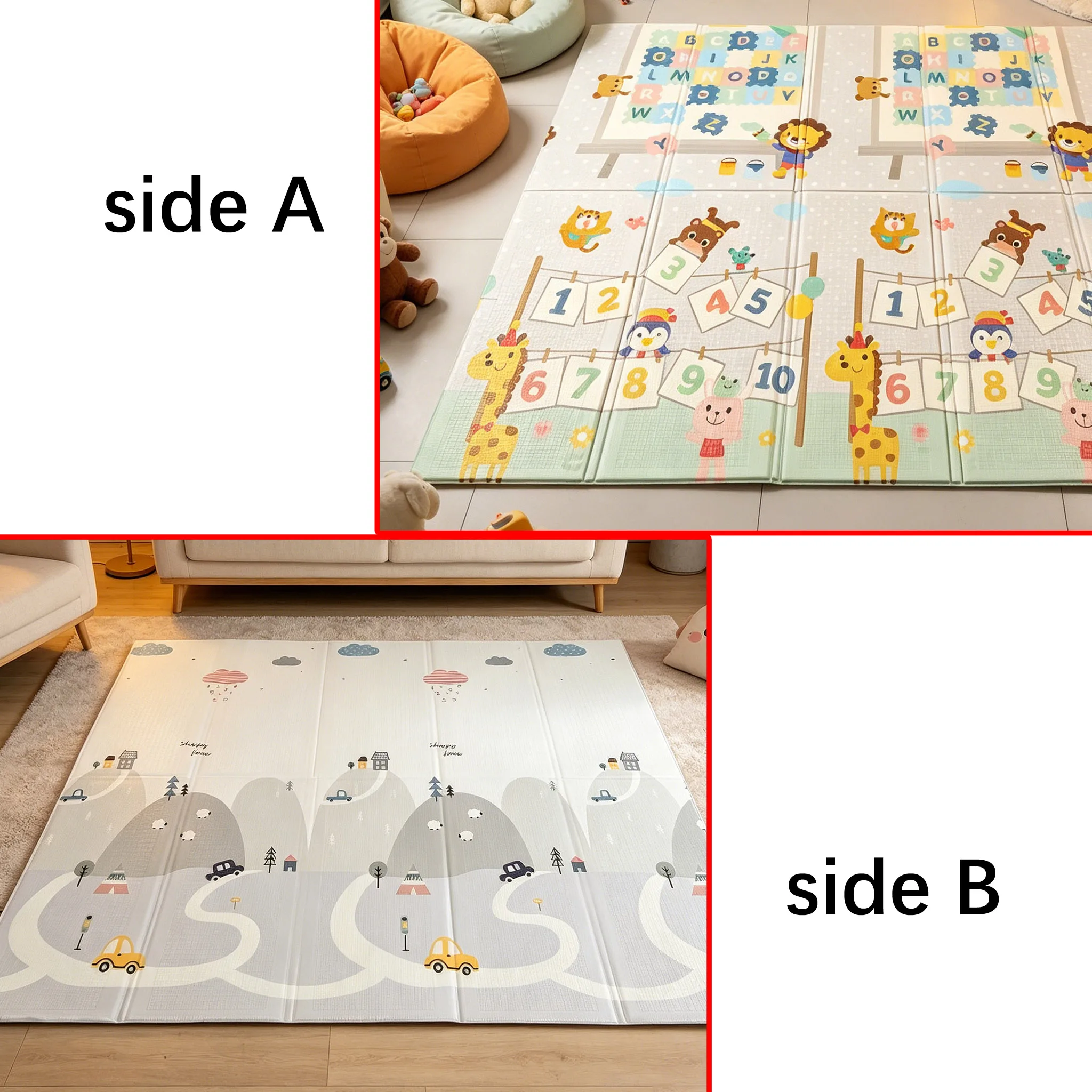 1PC Foldable Baby Crawling Mat180*160CM 4-Sided Non-Slip Stable Base Compact Large for Multi Kids Multi-Scene Infant Walking Mat