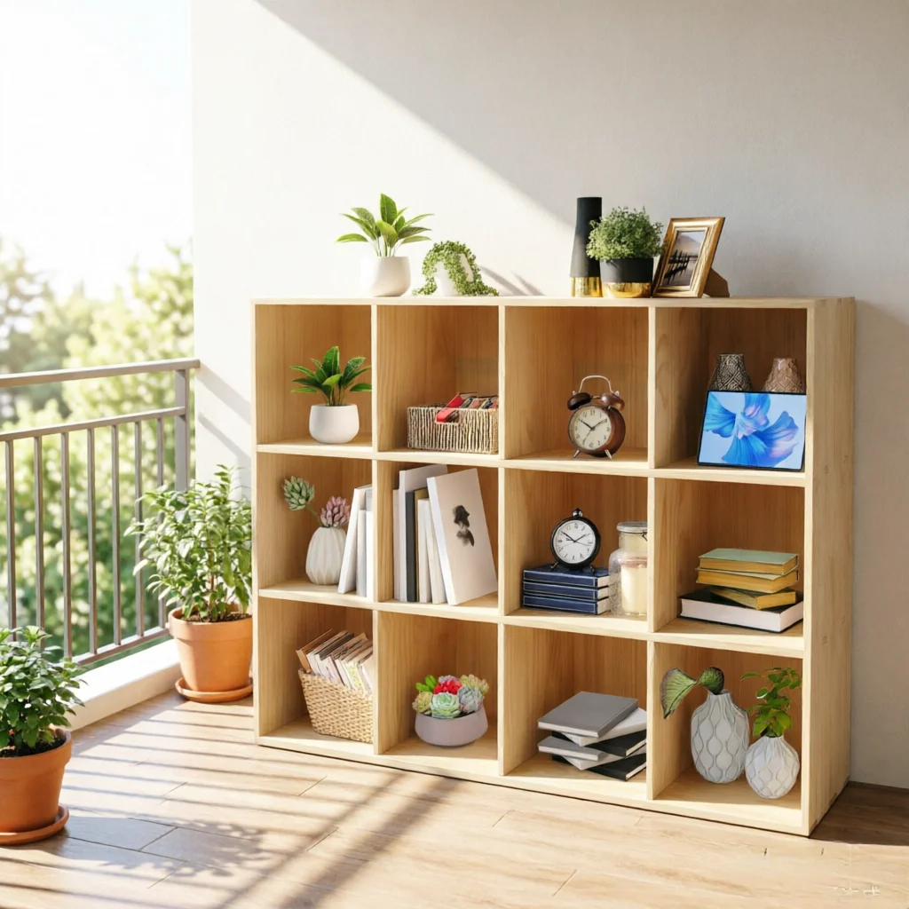 Estantería de almacenamiento de 12 cubos, librero de suelo, gabinete de almacenamiento de 3 niveles, vitrina con 12 compartimentos para el hogar y la oficina, de madera