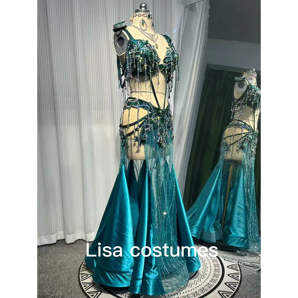Customized Eastern Bellydance Dress Indian Clothes Women Belly Dancing Bra and Skirt Set Oriental Dance Costume Group Stage Wear