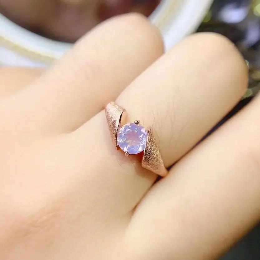 Round Cut Natural Lavender Amethyst Engagement Ring February Birthstone Amethyst Moon Ring Nature Inspired Silver Bridal Ring
