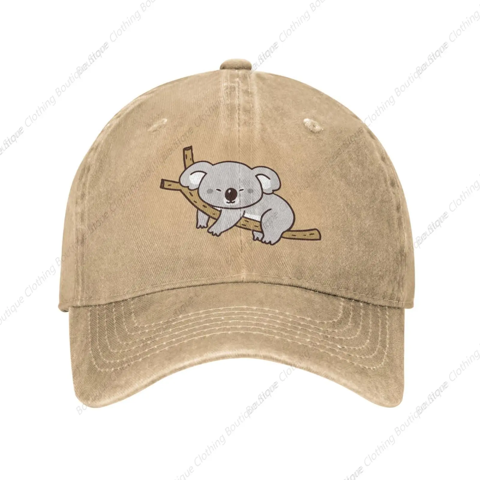 

Cartoon Koala Dark Gray Vintage Embossed Adjustable Washed Cowboy Cotton Dad Trucker Hat Black Fitted Baseball Cap