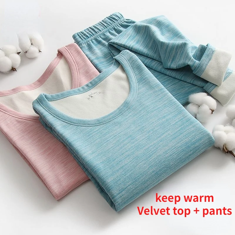 Winter Soft and Warm Women's Cashmere Double-sided Woolen Fast Warm Round Neck Long Johns Underwear Set