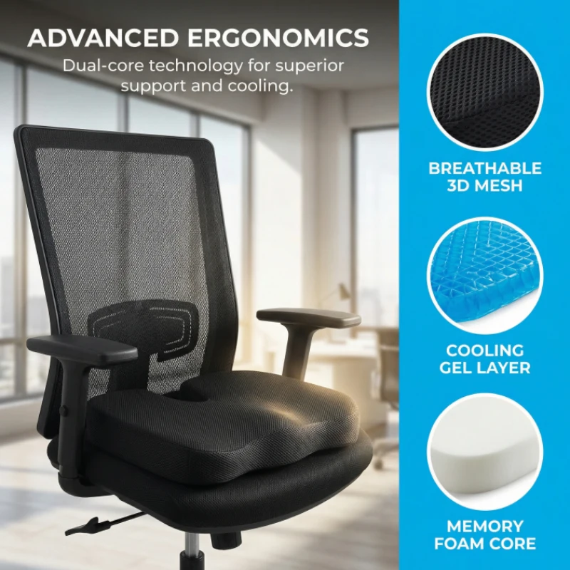 Cojín Ergonómico de Espuma Viscoelástica para Hemorroides, Almohadilla para Silla de Oficina, Alivio de Presión al Sentarse por Tiempo Prolongado, para Trabajadores de Oficina y Estudiantes