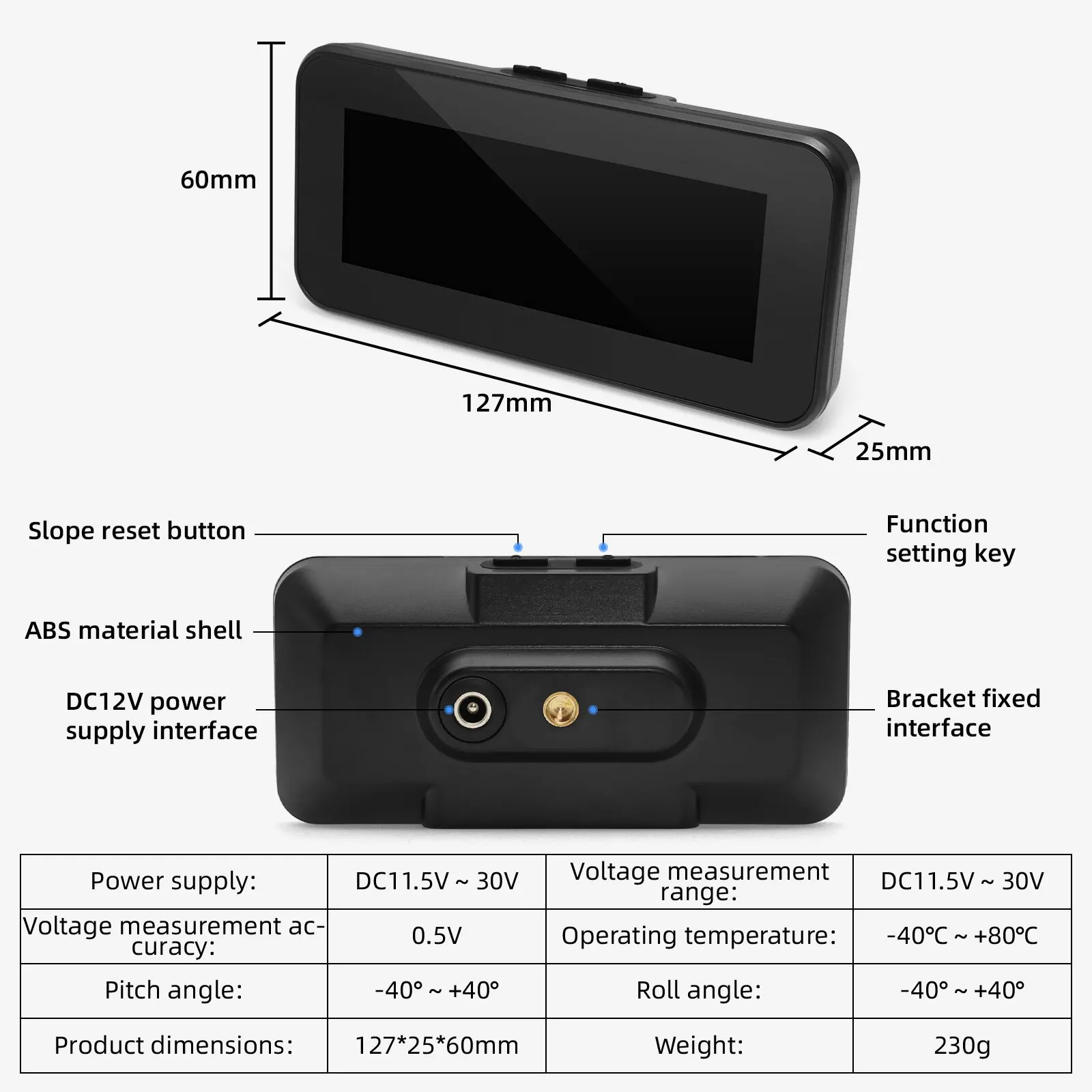 AD M50 Slope Meter HUD Off Road GPS Smart Inclinometer Digital Display Tilt Roll Pitch Angle Inclinometro Auto Intelligent Volt