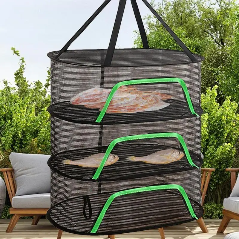 Drying Rack Net Foldable 3 Layers Dryer Rack With Zippers Portable Strong Nylon Rope Multi-function Food Mesh Dryer For Garden