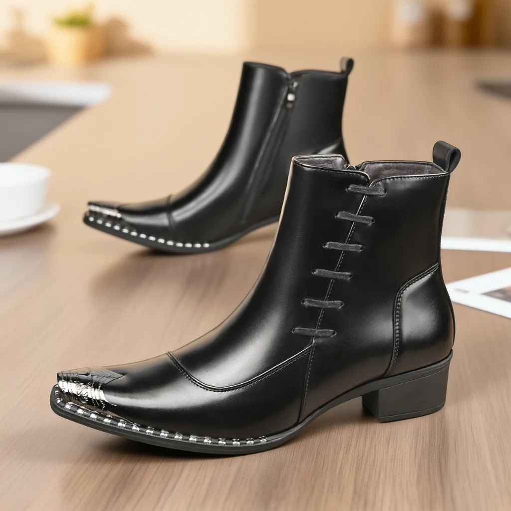 Men's High Top Leather Boots Business Dress Shoes Versatile Outdoor Commuter Footwear Comfortable Leather Upper