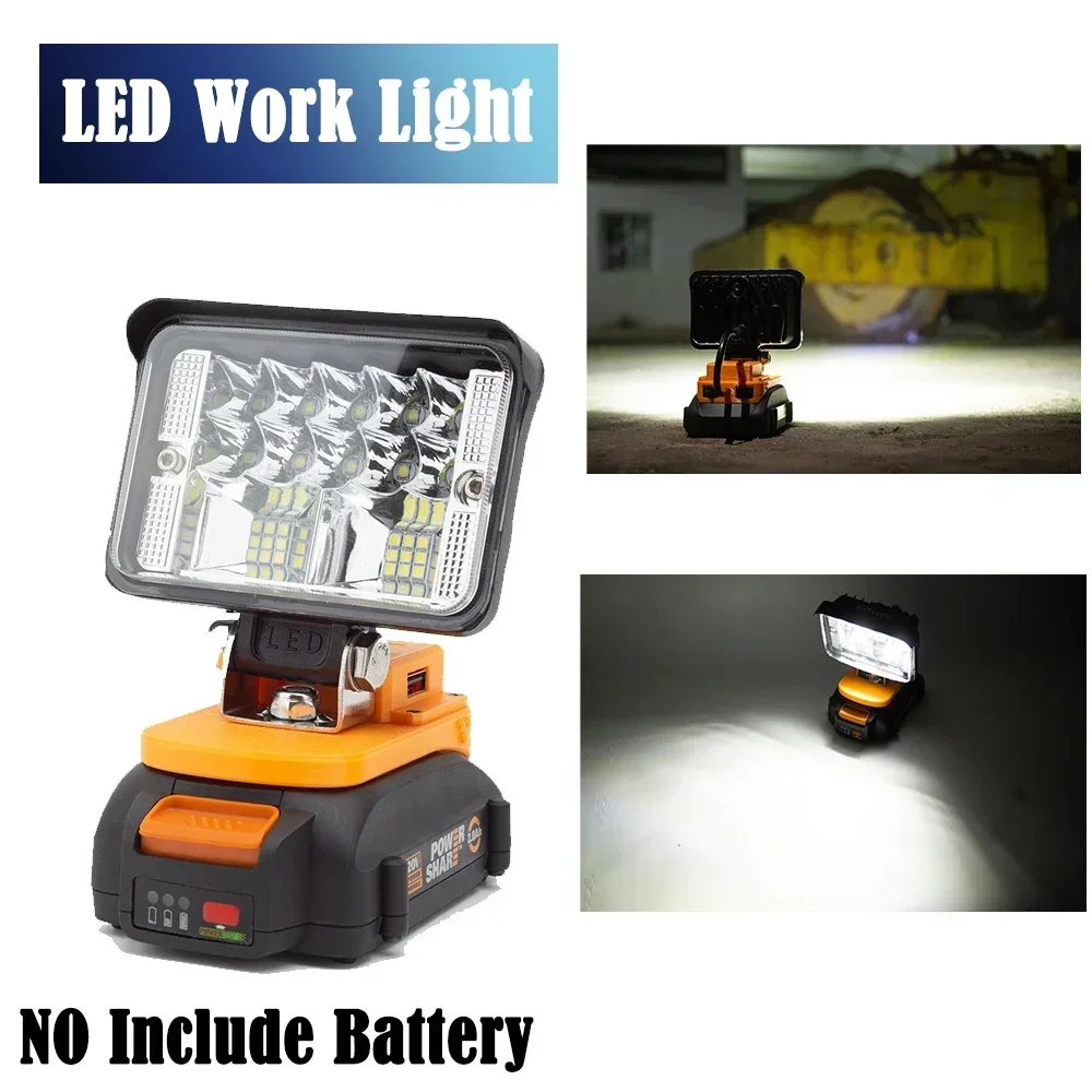 Wireless LED Work Light For WORX 20V Li-ion Battery w/USB QC3.0 Rechargeable Portable Outdoor Emergency Light（NO Battery ）