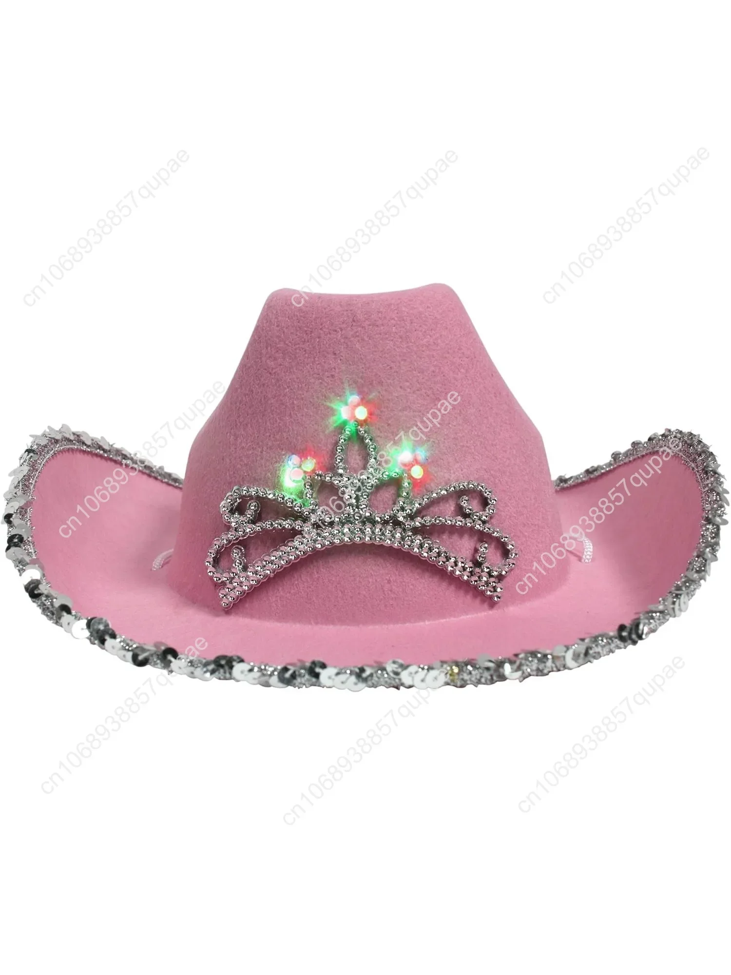 

Windy City Novelties LED Light-Up Cowboy Hat Crown Western Cowboy Hats Headdress Sequined Edge Pink Cowboy Cap Women's Stage Hat