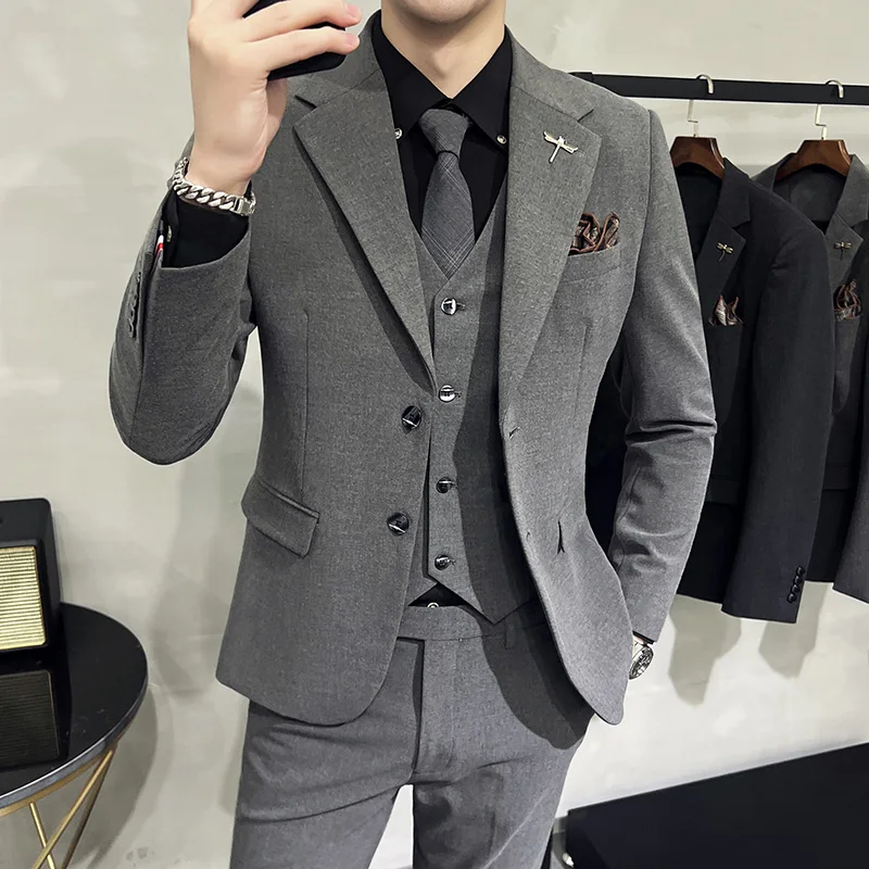 Jacket Vest Pants High End Brand Boutique Solid Color Mens Casual business office Suit Groom Wedding Dress Party Blazer Trousers