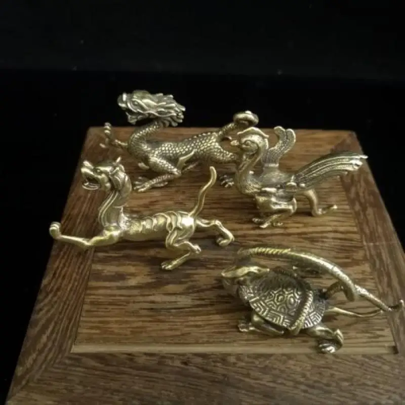 

Chinese Antique Brass Four Divine Beasts Pendulum Statue 4Pcs