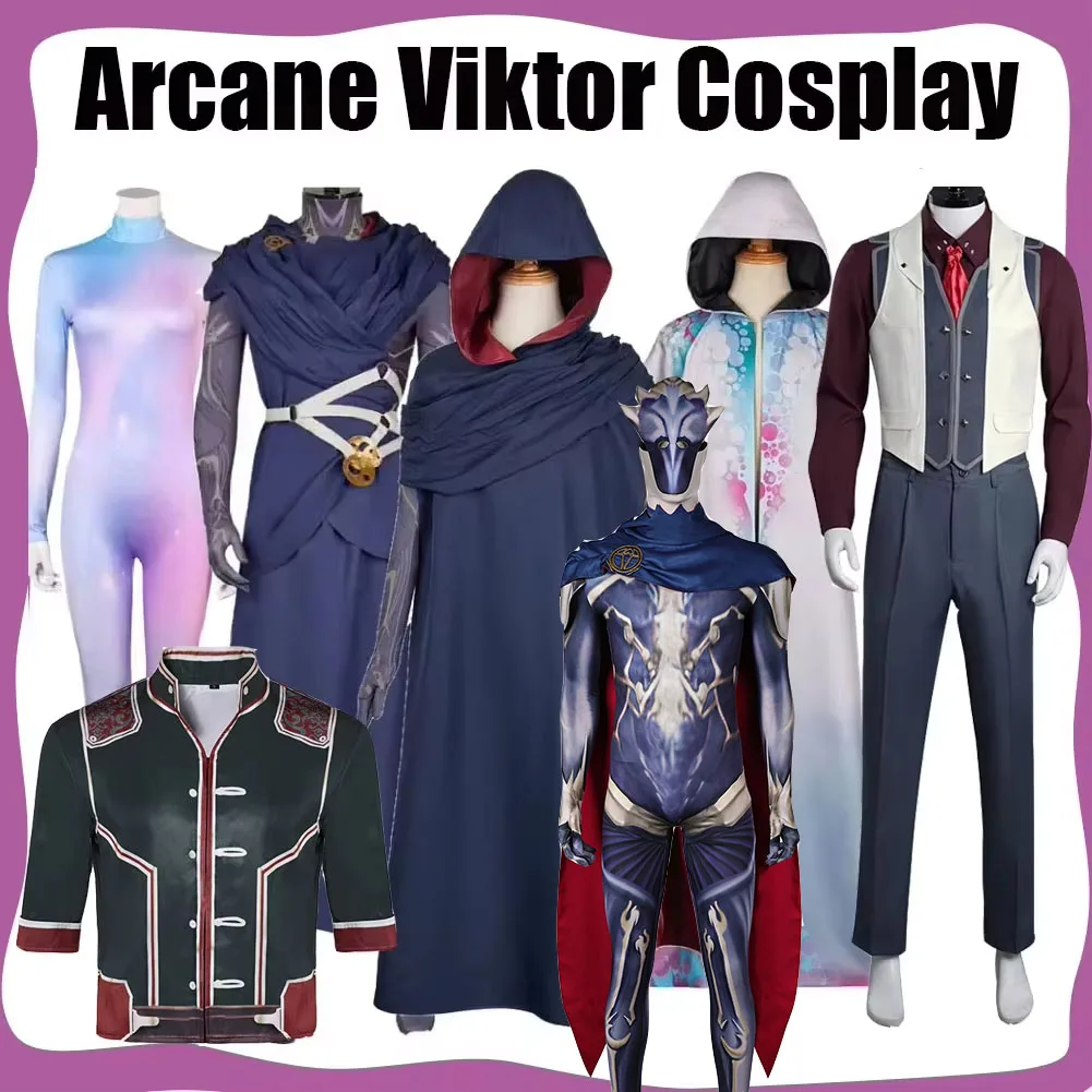 Game LOL Arcane Season 2 Viktor Cosplay Costume Cloak Belt Bodysuit Outfit Disguise Halloween New Year Party For Women Men Prop