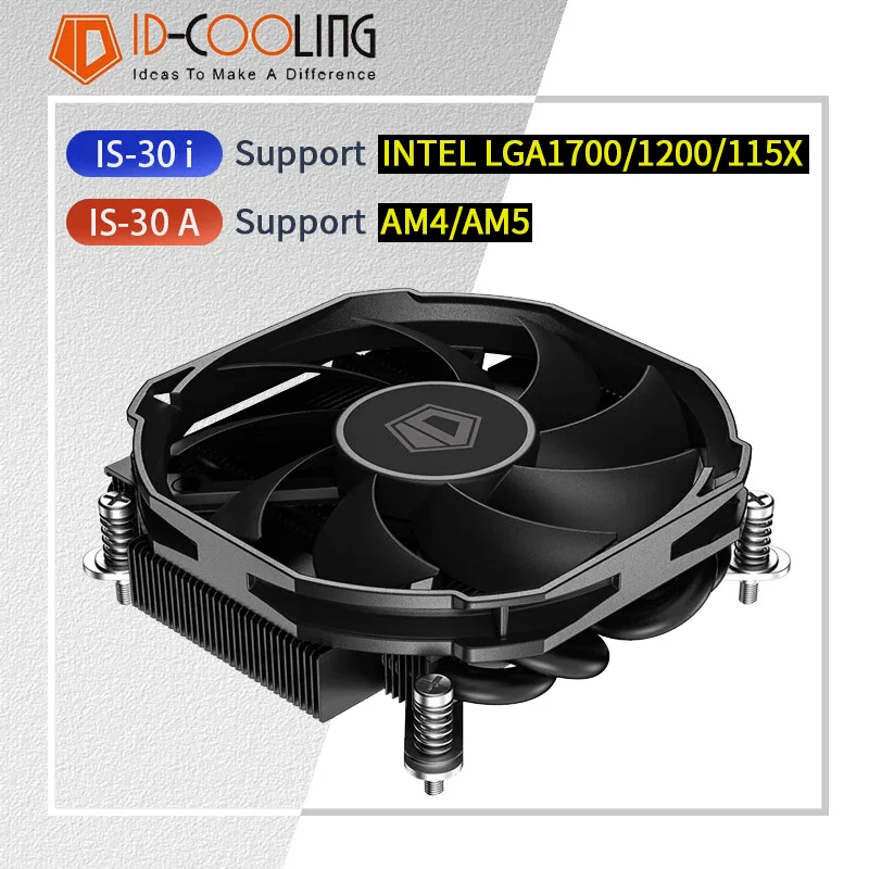 

ID Cooling IS-30I/A Black Low Profile 30mm Height CPU Radiator Support INTEL LGA1700/1200/115X AM4 AM5 4 Heatpipes Cooling Fan