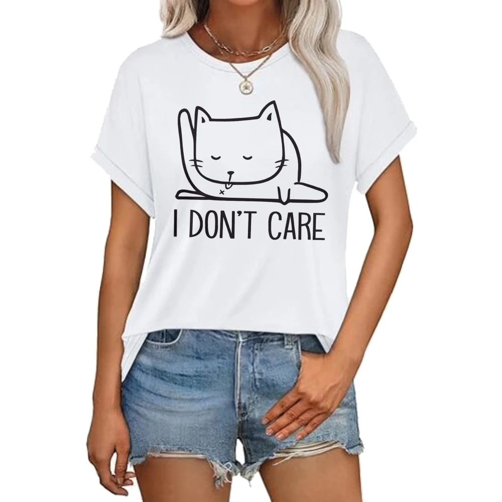 I Don't Care Cat Cartoon Funny T Shirt Minimalism Style Graphic Printed T-shirt Casual Fashion Harajuku Cotton Man Women Tees