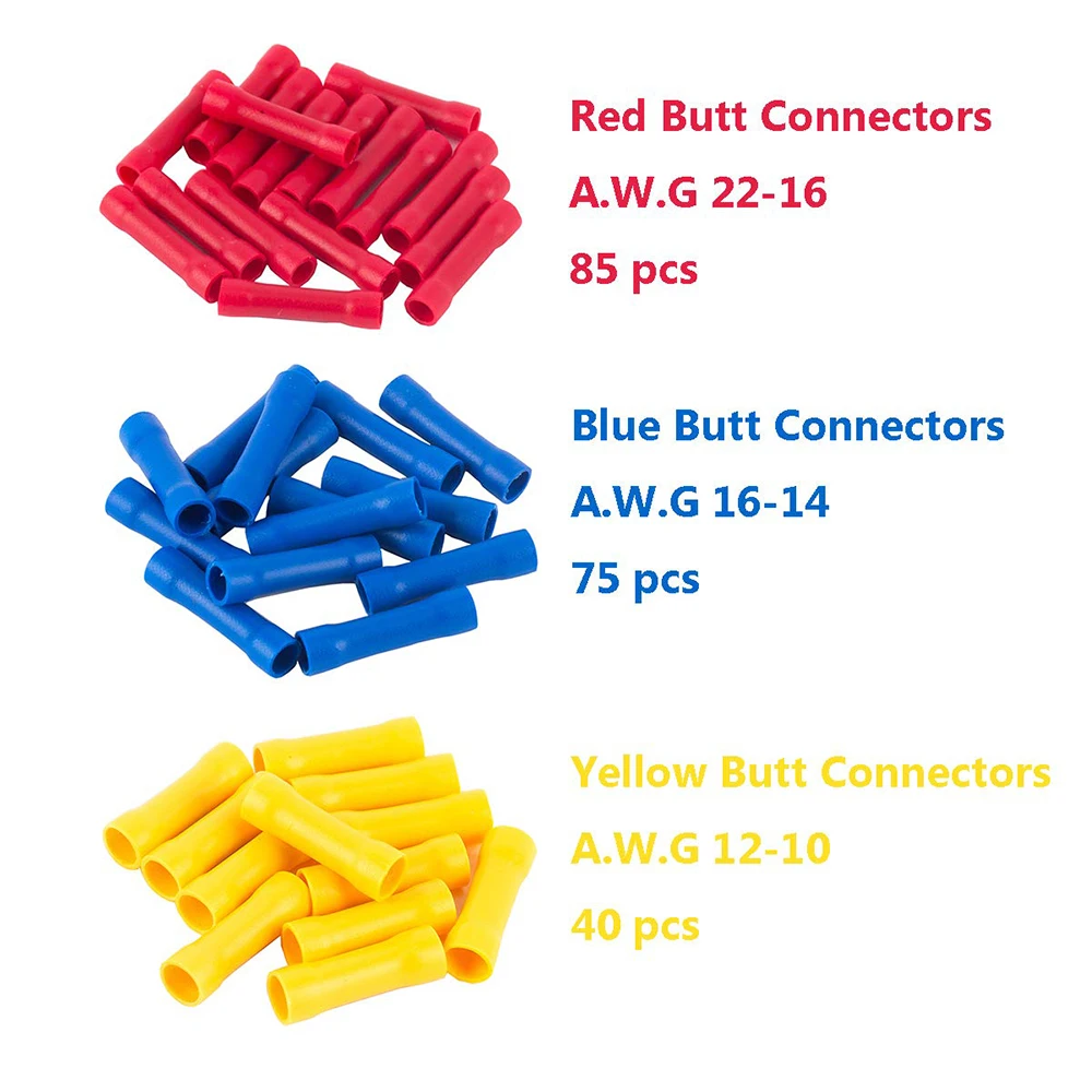 200 Pieces Boxed Various Insulation Crimp Terminals Cable Butt Connector Crimp Terminals BV1.25 BV2.5 BV5.5