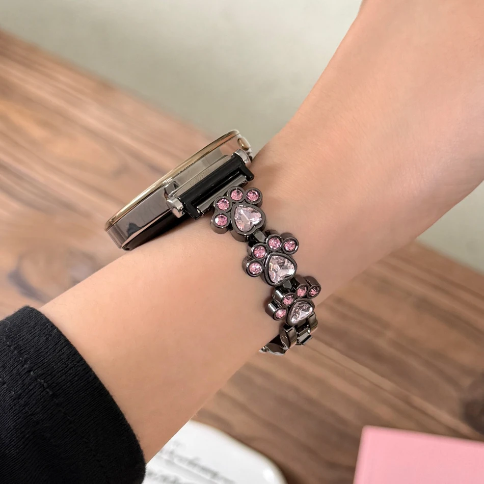 Cinturino per orologio da 18mm 20mm 22mm per Samsung Galaxy Watch 8 Ultra 2 7 6 5 4 Huawei GT 5 4 3 Pro 46mm 41mm Cartoon Zircone Zampa di gatto Strap