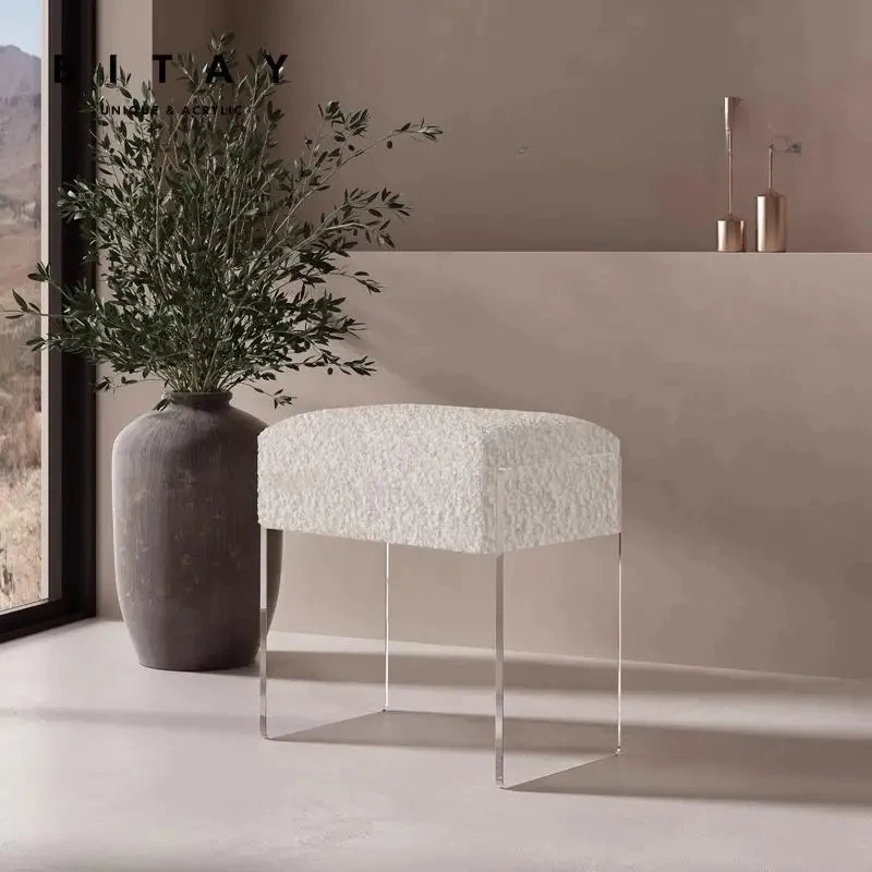 Cream style acrylic lamb wool dressing stool simple light luxury high-end makeup stool Internet celebrity modern sofa footstool