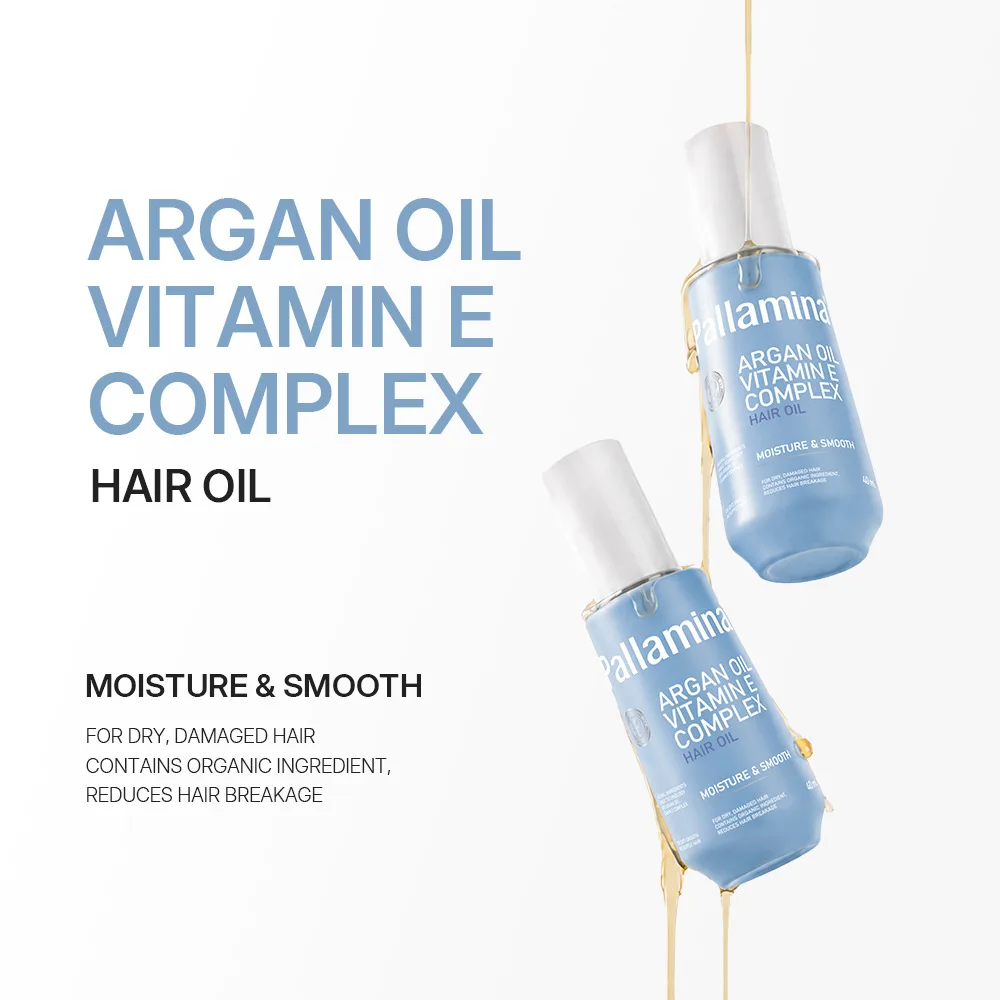 Pallamina Argan Oil Vitamin E Complex 40ml Hair Oil - Moisture Smooth for Dry Damaged Hair Anti-Frizz Reduces Breakage