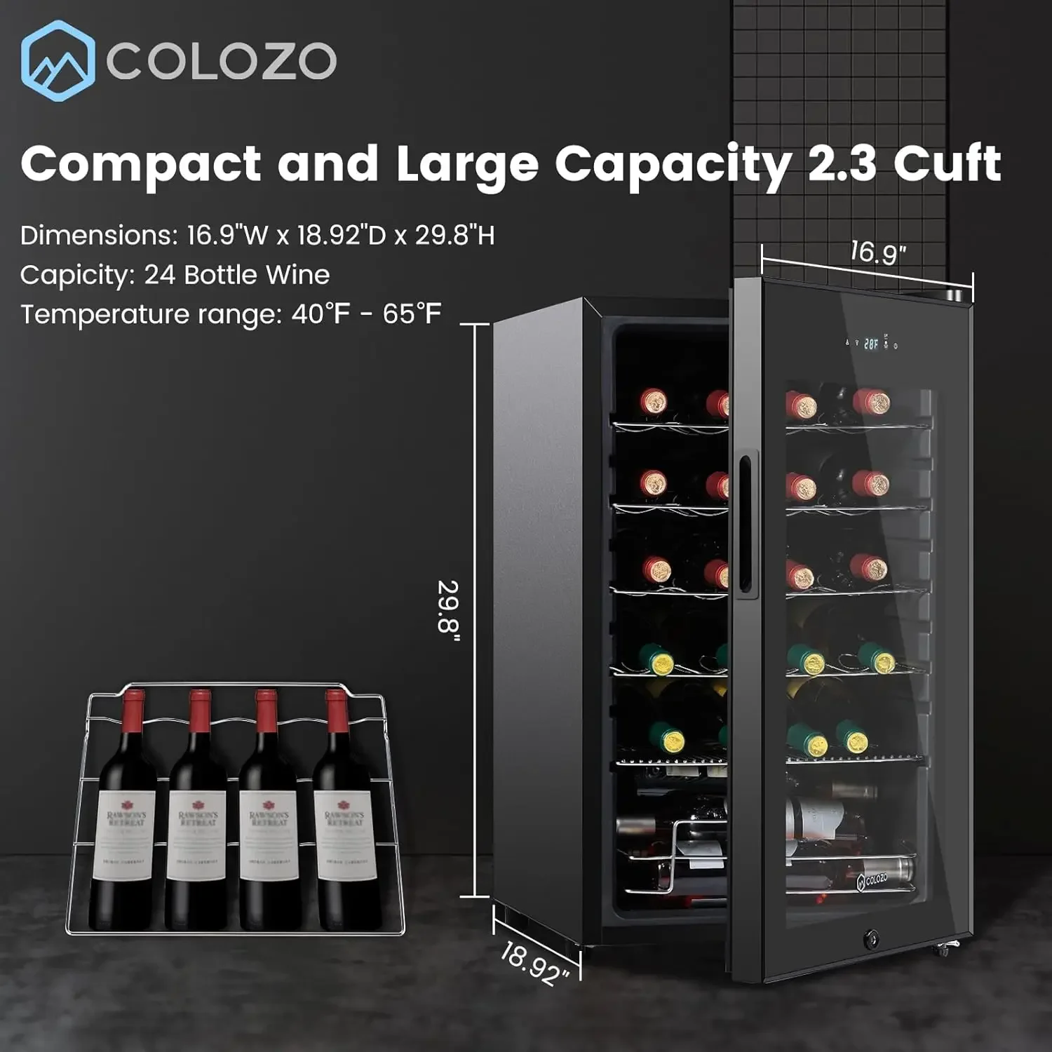 Wine Cooler Refrigerators Freestanding Under Counter Compact Bar Beverage Fridge 24 Bottle Countertop Double-Layer Tempered Glas