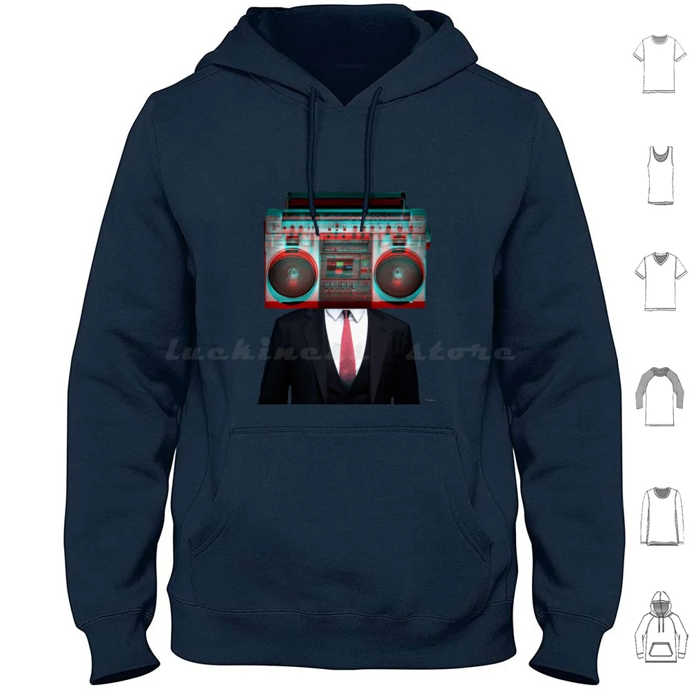 

Boombox Head Hoodie cotton Long Sleeve Boombox Head Music Radio Tv Suit Tie Red 3D Blue Lit Moment Style Old School