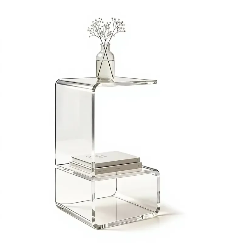 Acrylic Clear C-Shaped End Table Nightstand for Living Room & Bedroom Small Spaces
