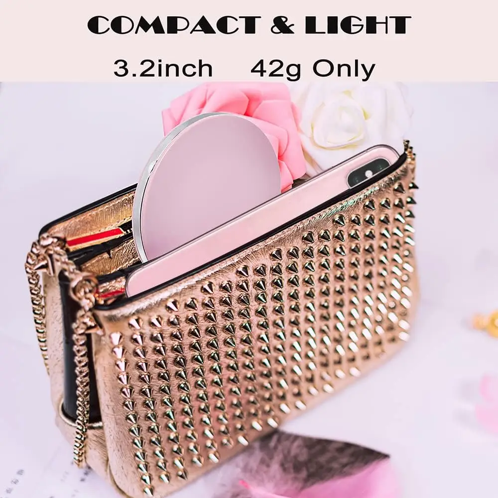 Miroir Compact LED avec lumières, grossissement 1X/3X, miroir de poche avec miroir portatif de voyage Rechargeable pour cadeaux