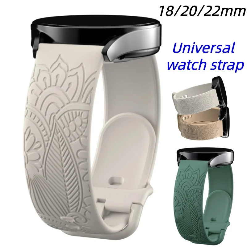 

3D Carved Flowers 18mm 20mm 22mm Watch Band Silicone Strap For Samsung Galaxy Watch for Huawei Smartwatch
