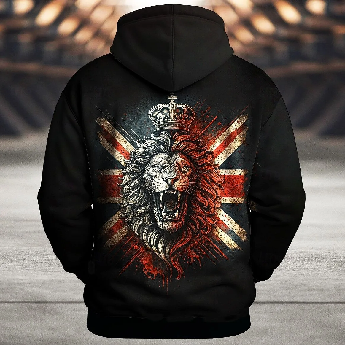 

Men's Flag Lion UK Hoodie Sweatshirt Sports Fashion Crew Neck Outdoor Office Streetwear Black Blue Drawstring 3D Fall Winter top