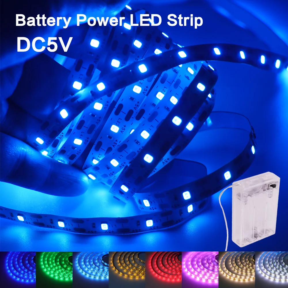 5V 2835 LED Strip Light 3AA Battery Power LED Tape 60Leds/m Flexible Ribbon Diode White/Warm White/Blue/Pink/Ice Blue Room Decor