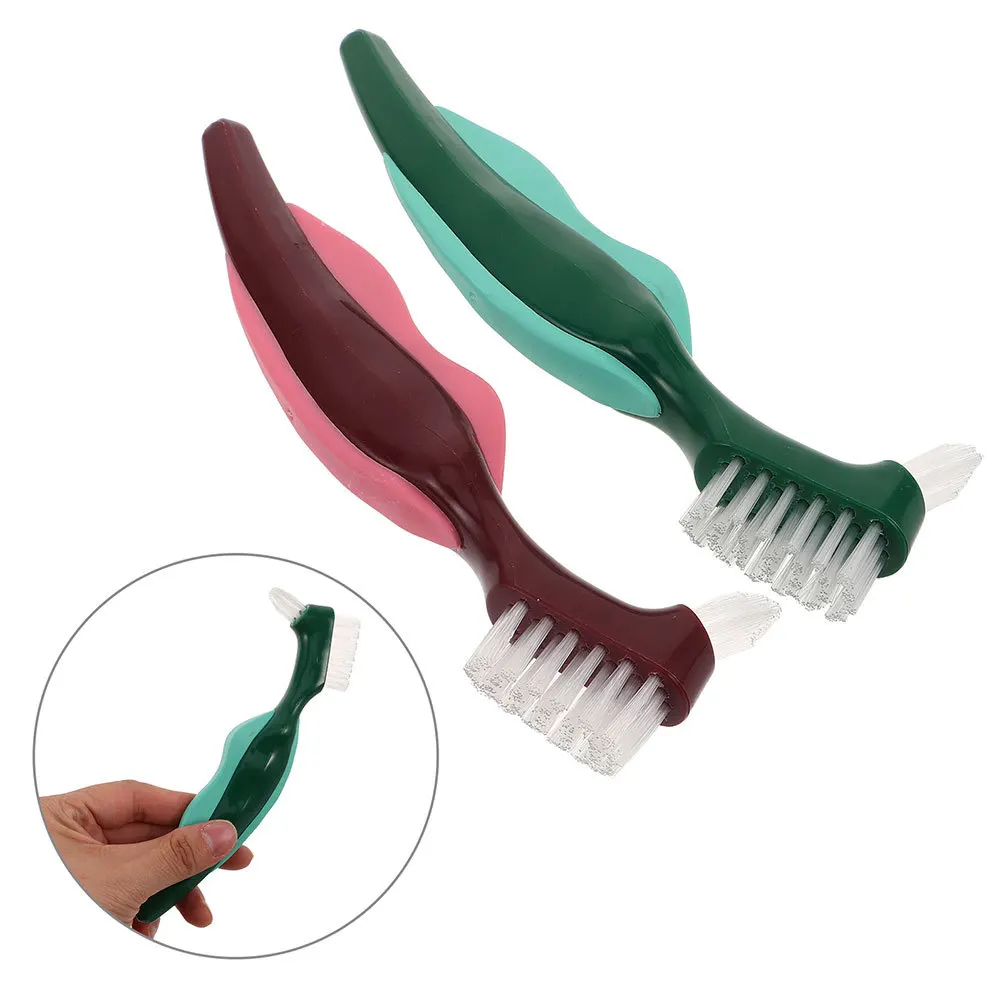 

4Pcs Denture Cleaning Brush Dual Head Hard Bristle Toothbrush Non Slip Handle Portable False Teeth Cleaning Care Tool