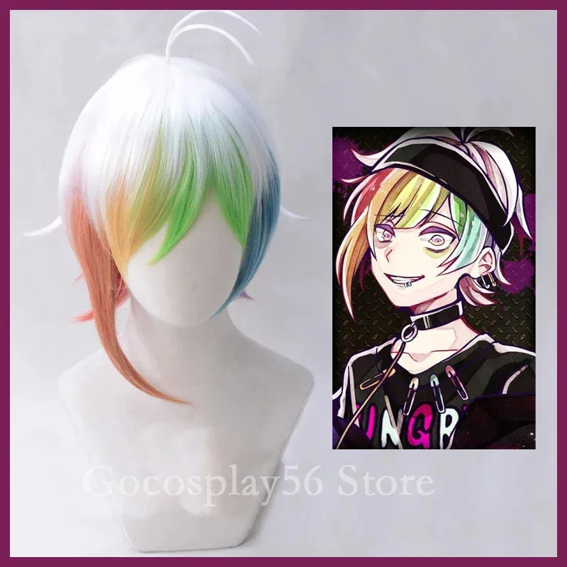 

Парик Iida Rintarou EvePRojecT, парик для косплея, Радужный смешанный разноцветный белый синтетический волос, ролевые игры на Хэллоуин