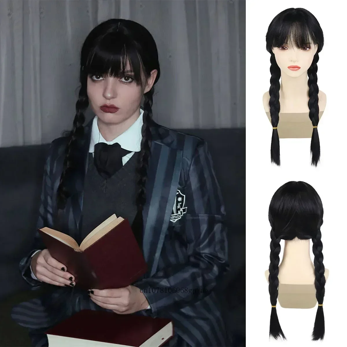 Halloween Cosplay Wigs Synthetic Long Braided Black Pigtail Wig for Women Anime Costume Wig Carnival Dress Up Party Movie TV Cos