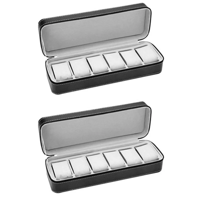 

2Piece Portable Travel Zipper Case Collector Storage Jewelry Storage Box Watch Organizer Box (Black)