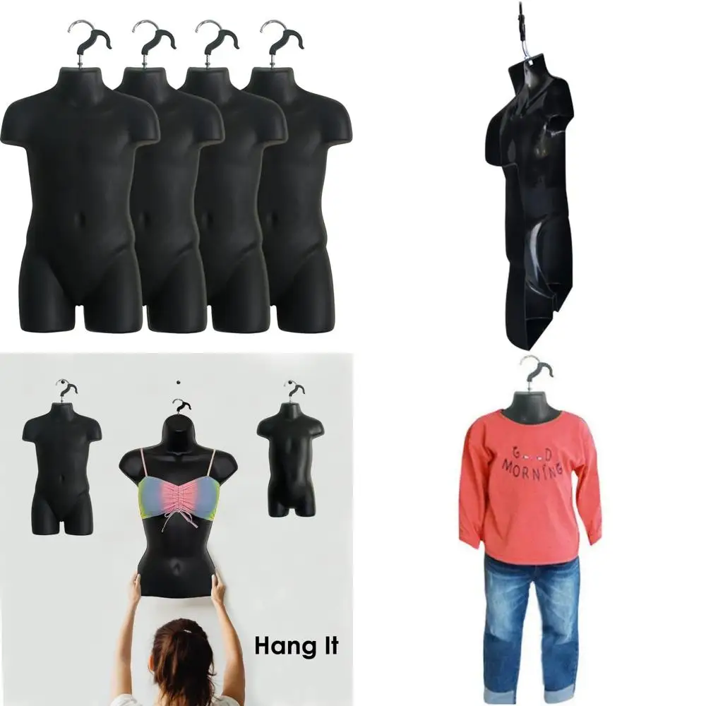 

DisplayTown 4 Sets of Black Child Torso Hollow Back Body Stackable Dress Form with Hanging Hook for Tshirt Display, Countertop,