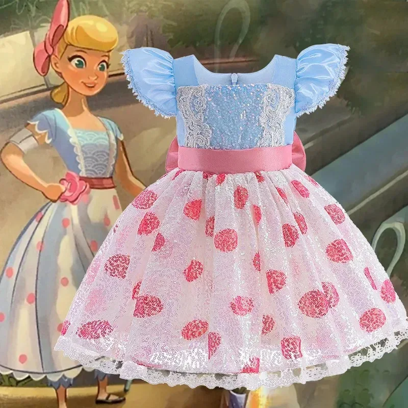 

Toy and Story Dresses Shepherd with Flying Cosplay Halloween Princess Girls Clothes Dress Spliced Polka Birthday Party Kids